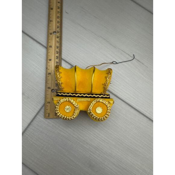 VTG Felt Covered Styrofoam Christmas Ornament Covered Wagon Yellow - Picture 7 of 8